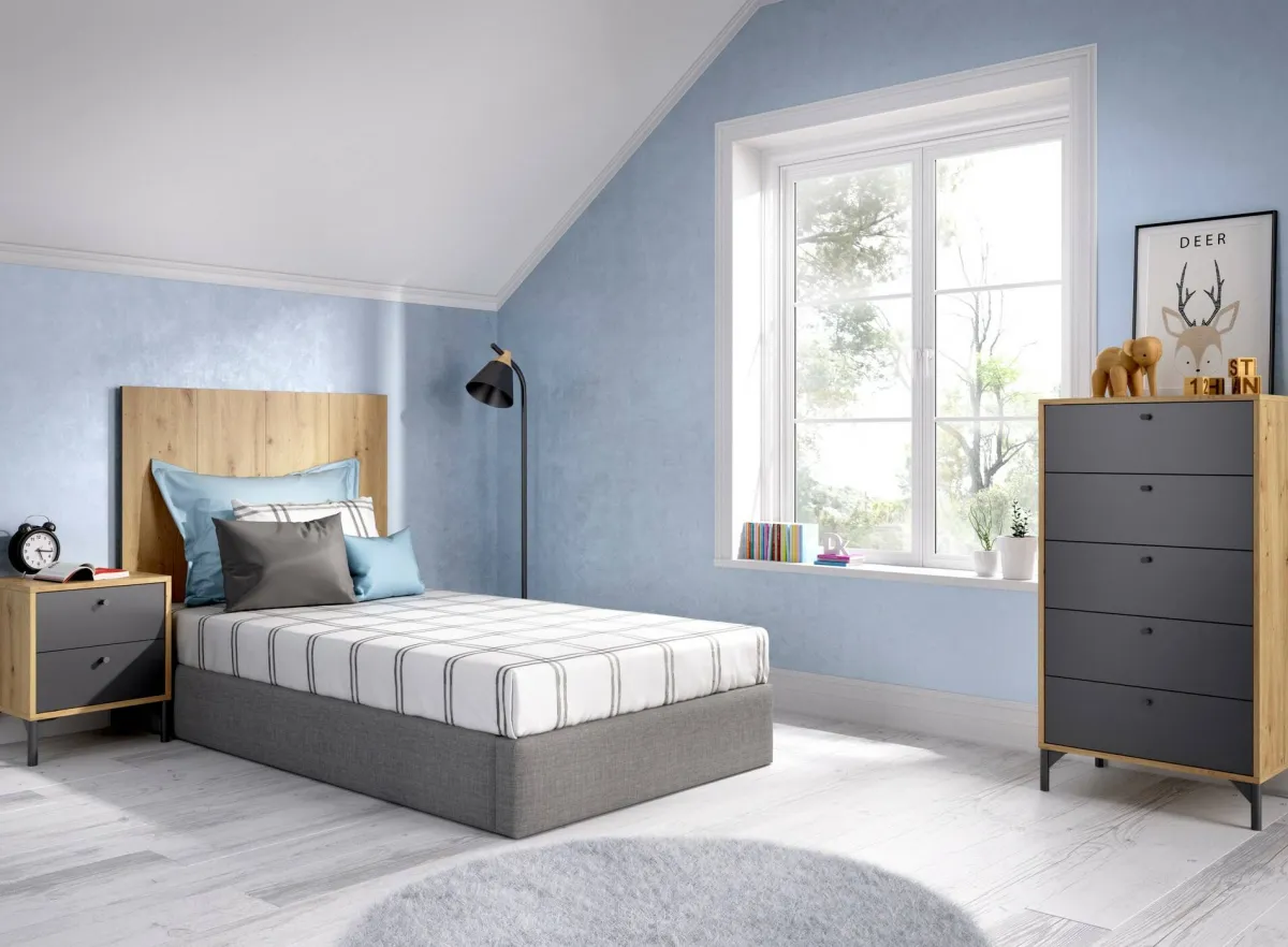 Salotto|Camera Da Letto > Dmora Cassettiera in legno rovere e antracite 60x127h cm - Armerina Nero Antracite, Marrone Rovere