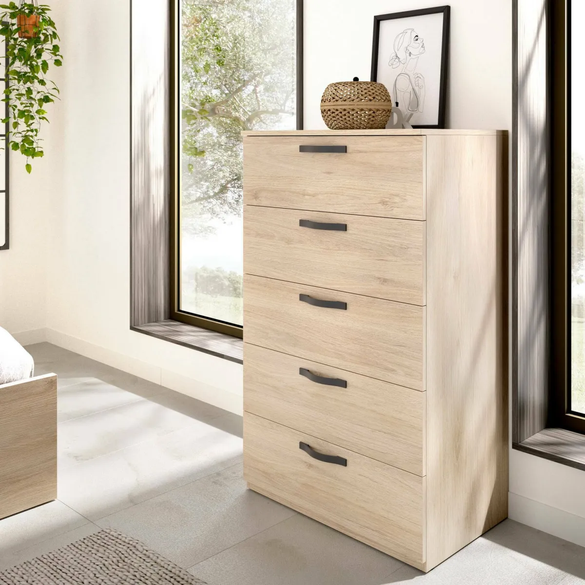 Salotto|Camera Da Letto > Dmora Cassettiera in legno rovere 70x117h cm - Abab Marrone Rovere