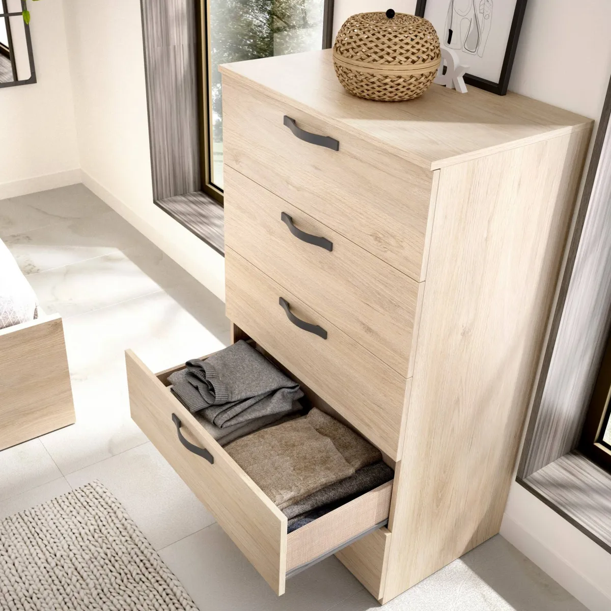 Salotto|Camera Da Letto > Dmora Cassettiera in legno rovere 70x117h cm - Abab Marrone Rovere