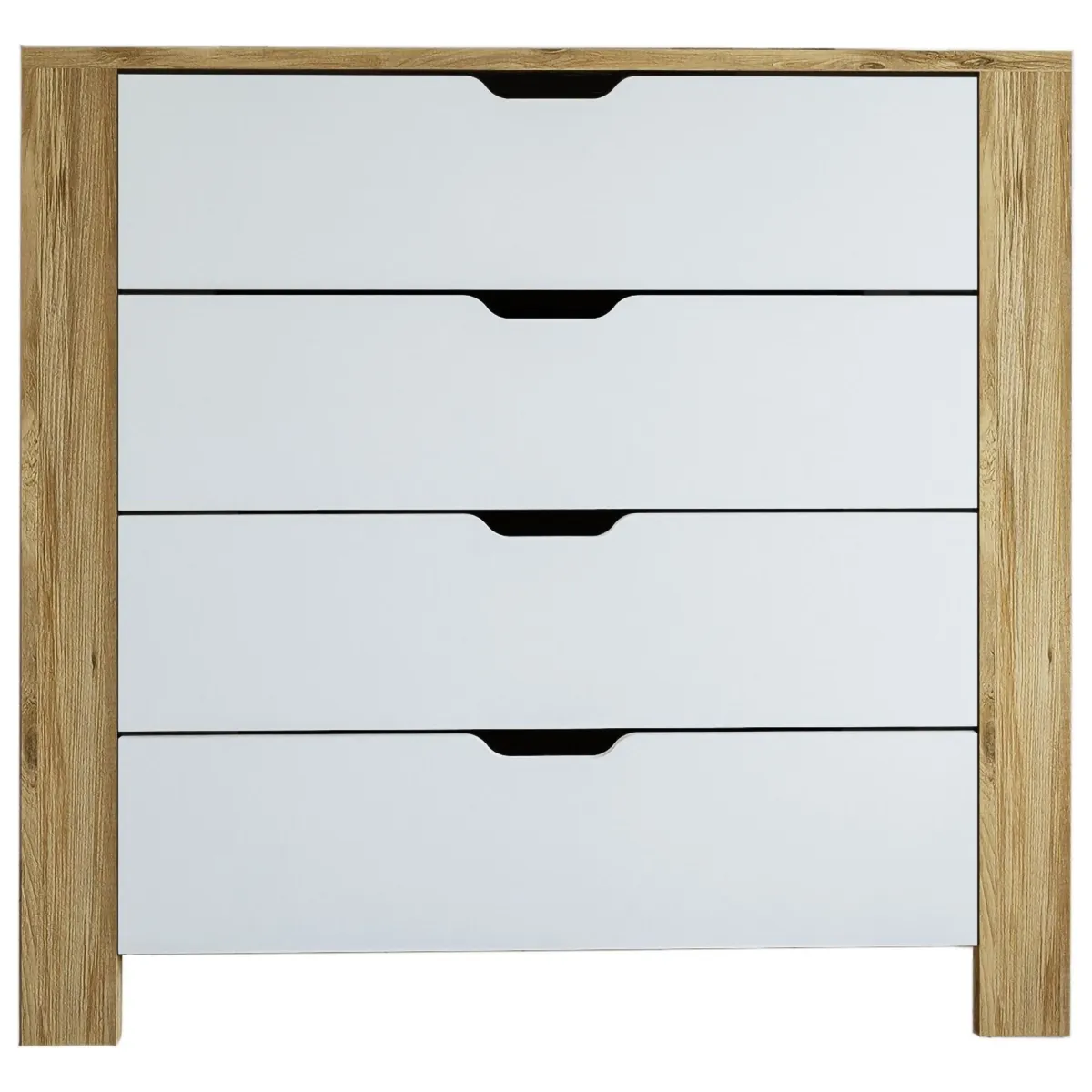 Cassettiere > Dmora Cassettiera Marrone Rovere Bianco 4 Cassetti Apertura Scorrevole 90x42x85h cm, Chiusura Scorrevole - Pastena Bianco, Marrone Rovere