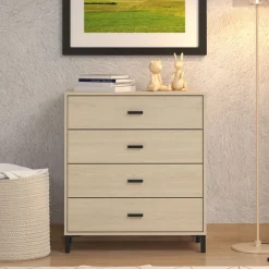 Cassettiera Marrone Rovere 4 Cassetti Apertura Scorrevole 80x40x90h cm, Chiusura Scorrevole - Rosasco