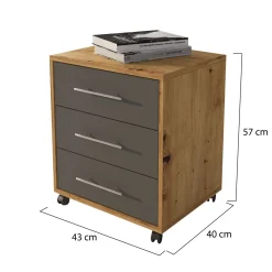Cassettiere > Dmora Cassettiera 3 Cassetti con Ruote 39x35x56h cm, Apertura Scorrevole - Kaza Marrone Rovere Nodi
