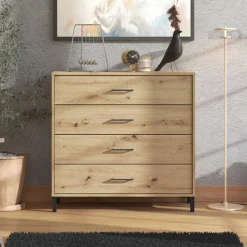 Cassettiere > Dmora Cassettiera Marrone Rovere Nodi Nero 5 Cassetti Apertura Scorrevole 45x40x95h cm, Chiusura Scorrevole - Mainarda Nero, Marrone Rovere Nodi