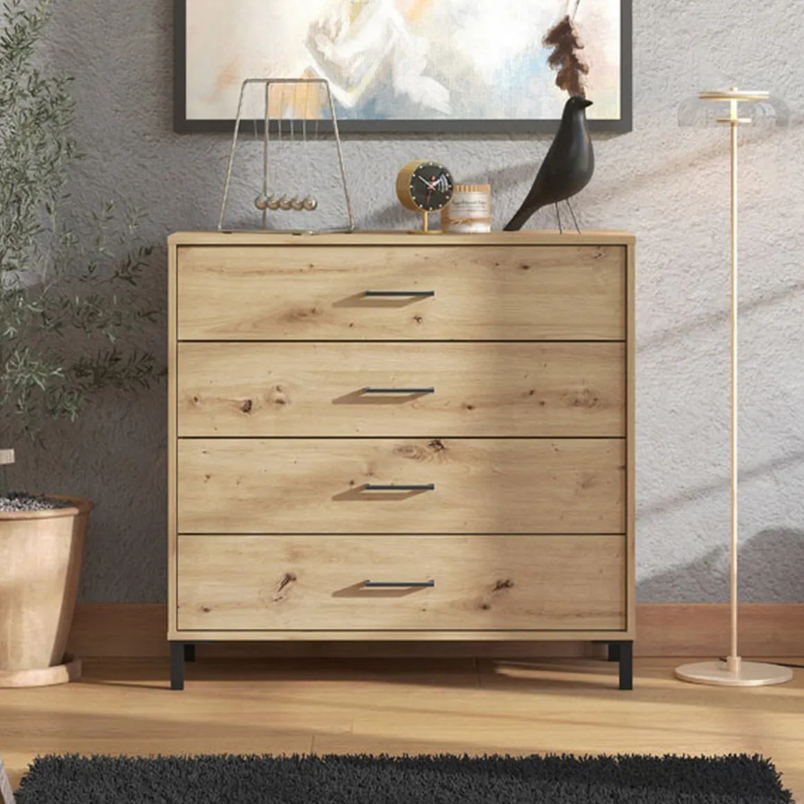 Cassettiere > Dmora Cassettiera Marrone Rovere Nodi Nero 5 Cassetti Apertura Scorrevole 45x40x95h cm, Chiusura Scorrevole - Mainarda Nero, Marrone Rovere Nodi