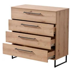 Cassettiera Marrone Rovere Nodi Nero Nero 4 Cassetti Apertura Scorrevole 91.5x42x95h cm, Chiusura Scorrevole - Porzio