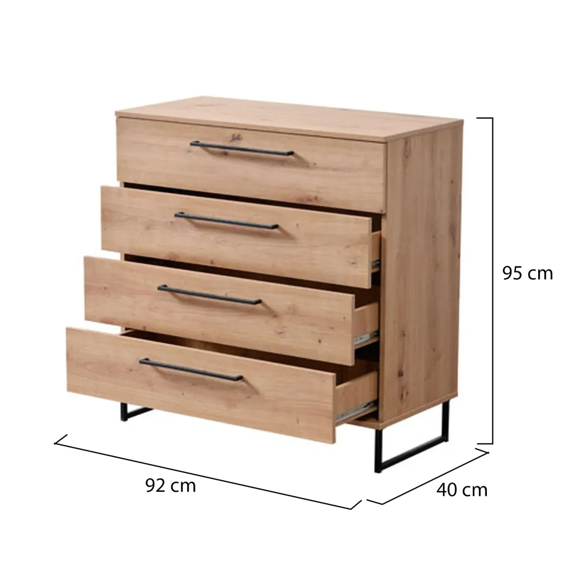 Cassettiera Marrone Rovere Nodi Nero Nero 4 Cassetti Apertura Scorrevole 91.5x42x95h cm, Chiusura Scorrevole - Porzio