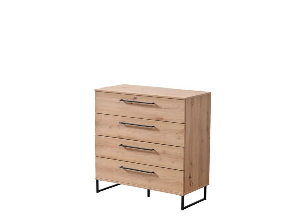 Cassettiera Marrone Rovere Nodi Nero Nero 4 Cassetti Apertura Scorrevole 91.5x42x95h cm, Chiusura Scorrevole - Porzio