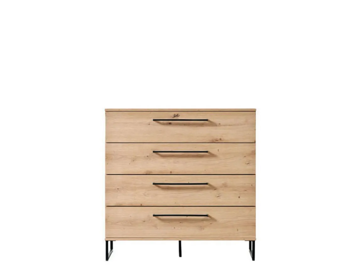 Cassettiera Marrone Rovere Nodi Nero Nero 4 Cassetti Apertura Scorrevole 91.5x42x95h cm, Chiusura Scorrevole - Porzio