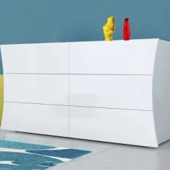 Salotto|Camera Da Letto > Dmora Cassettiera moderna bianca lucida 155x82h cm - Albelaziz Bianco Lucido