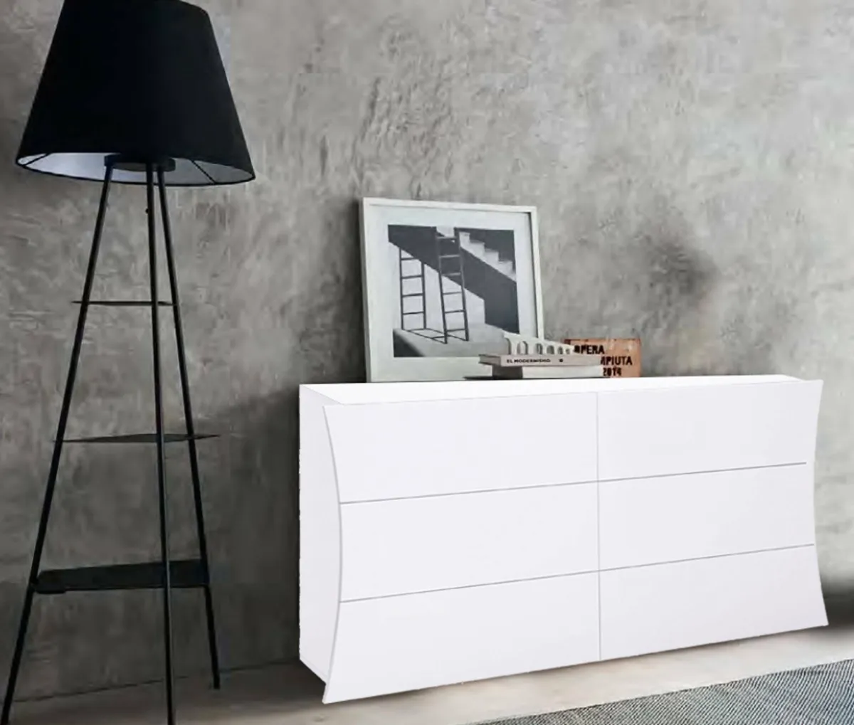 Salotto|Camera Da Letto > Dmora Cassettiera moderna bianca lucida 155x82h cm - Albelaziz Bianco Lucido