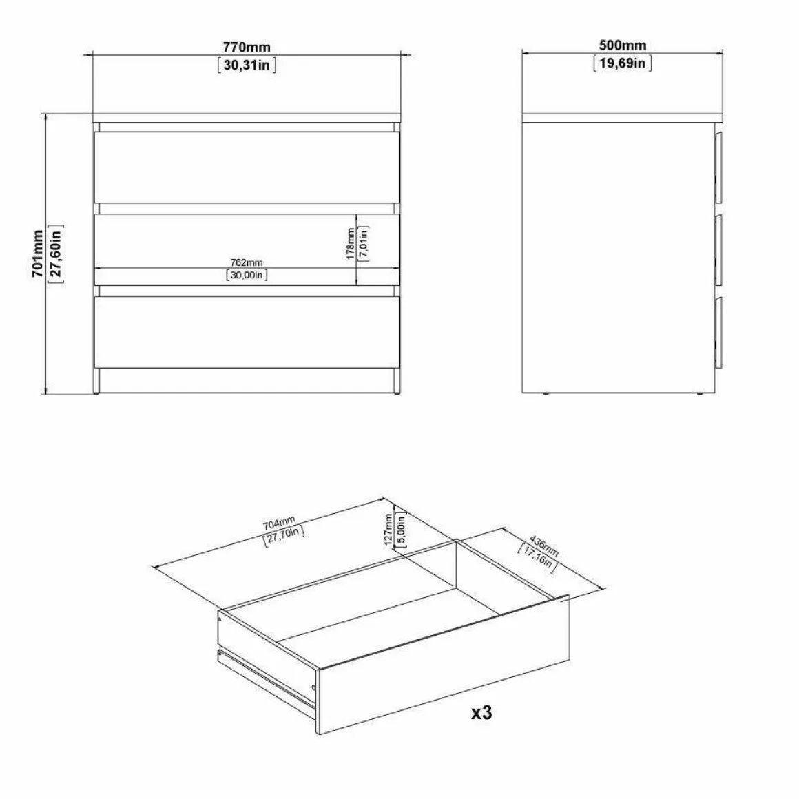 Cassettiera moderna rovere 77x70h cm - Artic