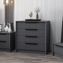 Cassettiere > Dmora Cassettiera 4 Cassetti Apertura Scorrevole 90x47x100h cm, Chiusura Scorrevole - Lierna Nero Antracite