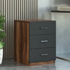 Cassettiere > Dmora Cassettiera Nero Antracite Marrone Noce 4 Cassetti Apertura Scorrevole 70x40x79h cm, Chiusura Scorrevole - Gazzola Marrone Noce, Nero Antracite