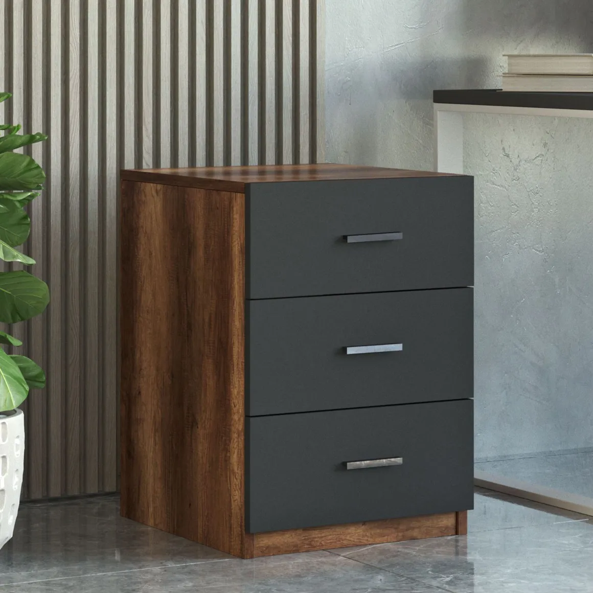 Cassettiere > Dmora Cassettiera Nero Antracite Marrone Noce 4 Cassetti Apertura Scorrevole 70x40x79h cm, Chiusura Scorrevole - Gazzola Marrone Noce, Nero Antracite