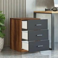 Cassettiere > Dmora Cassettiera Nero Antracite Marrone Noce 4 Cassetti Apertura Scorrevole 70x40x79h cm, Chiusura Scorrevole - Gazzola Marrone Noce, Nero Antracite