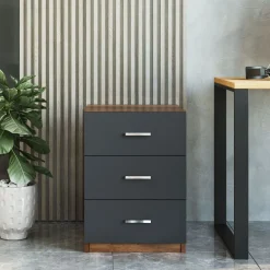 Cassettiere > Dmora Cassettiera Nero Antracite Marrone Noce 4 Cassetti Apertura Scorrevole 70x40x79h cm, Chiusura Scorrevole - Gazzola Marrone Noce, Nero Antracite