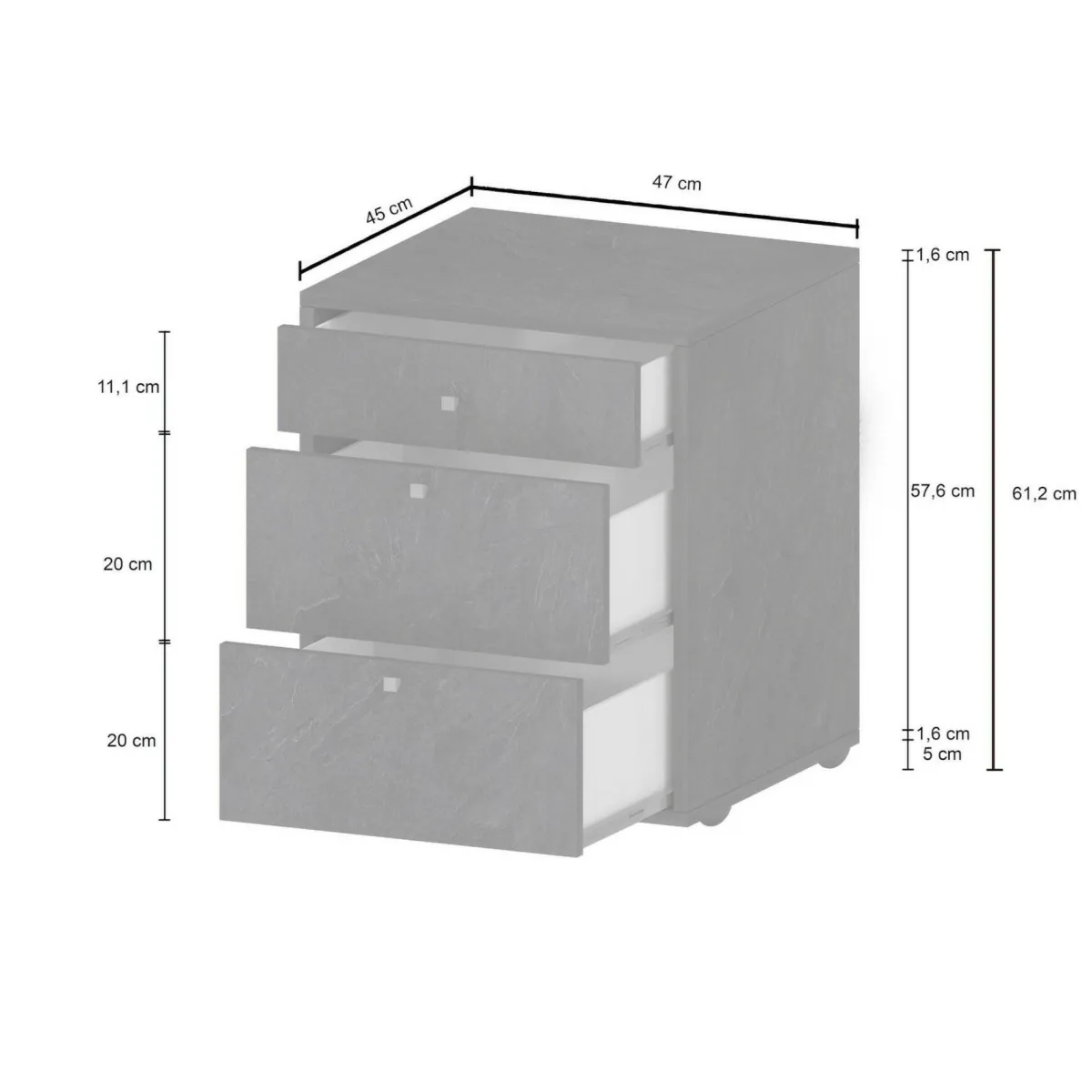 Salotto|Camera Da Letto > Dmora Cassettiera piccola ardesia 47x61h cm - Asgabat Grigio Ardesia