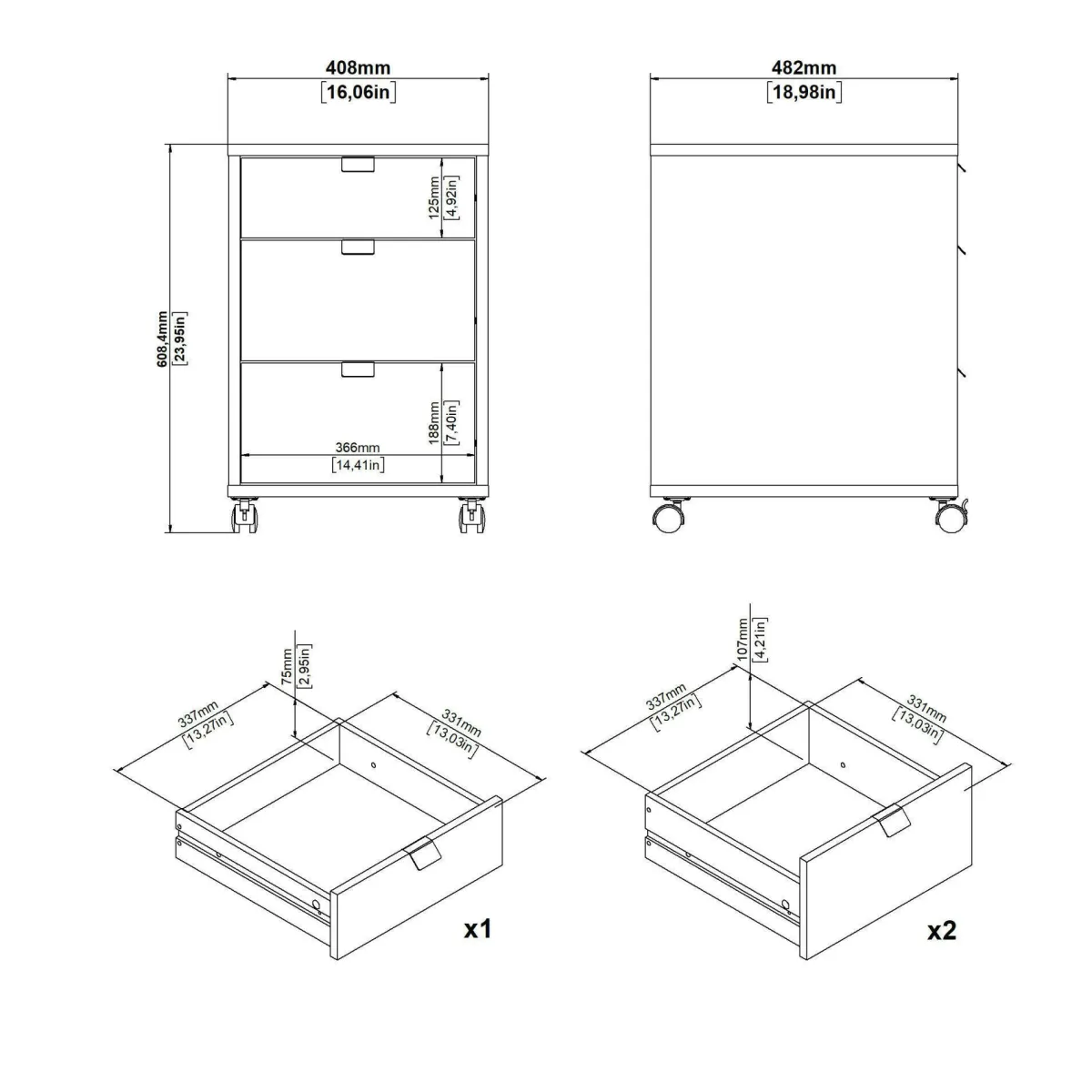 Cassettiere > Dmora Cassettiera piccola rovere e grigia 48x60h cm - Agazzino Grigio, Marrone Rovere