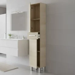 Mobili Colonna|Bagno > Dmora Colonna 2 ante minimal 35x182h cm rovere - Alka Marrone Rovere