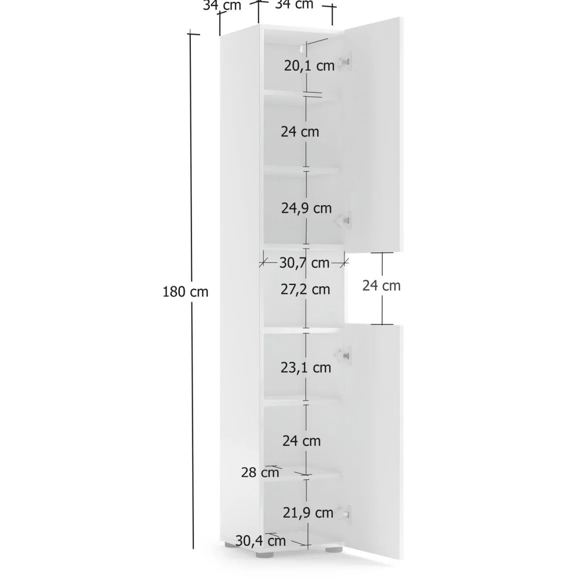 Colonna 2 ante 34x180h cm bianco lucido - Volpetta