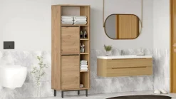 Mobili Colonna > Dmora Colonna bagno in legno 2 ante 160x45h cm noce - Merbok Marrone Noce