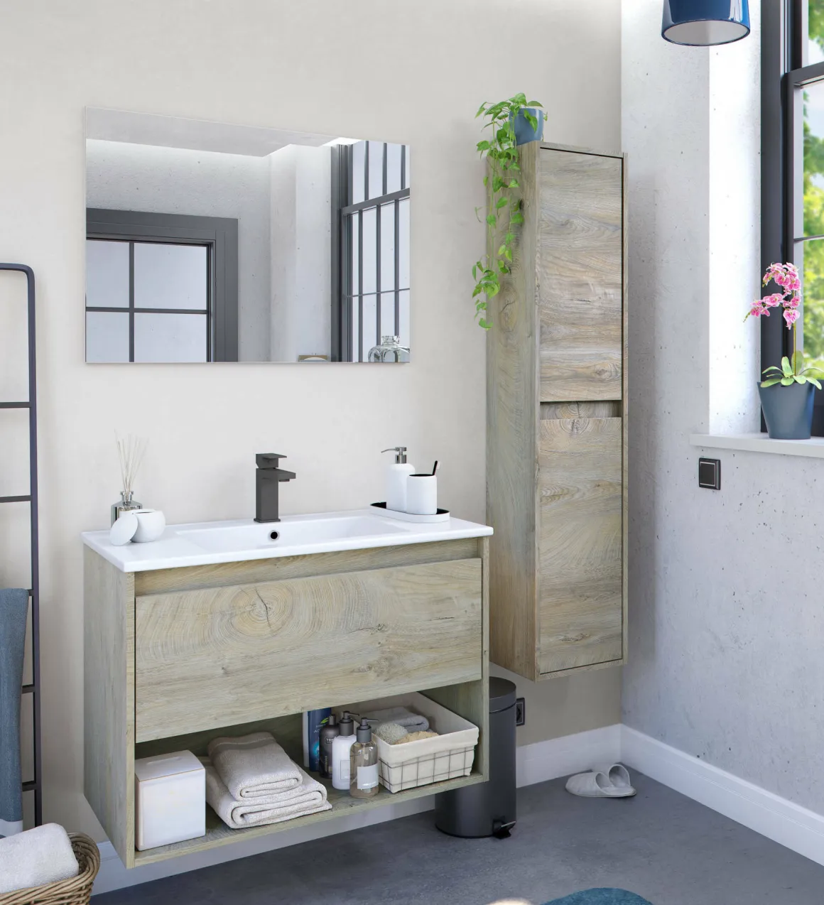 Colonna bagno sospesa 2 ante 30x140h cm rovere - Aladin