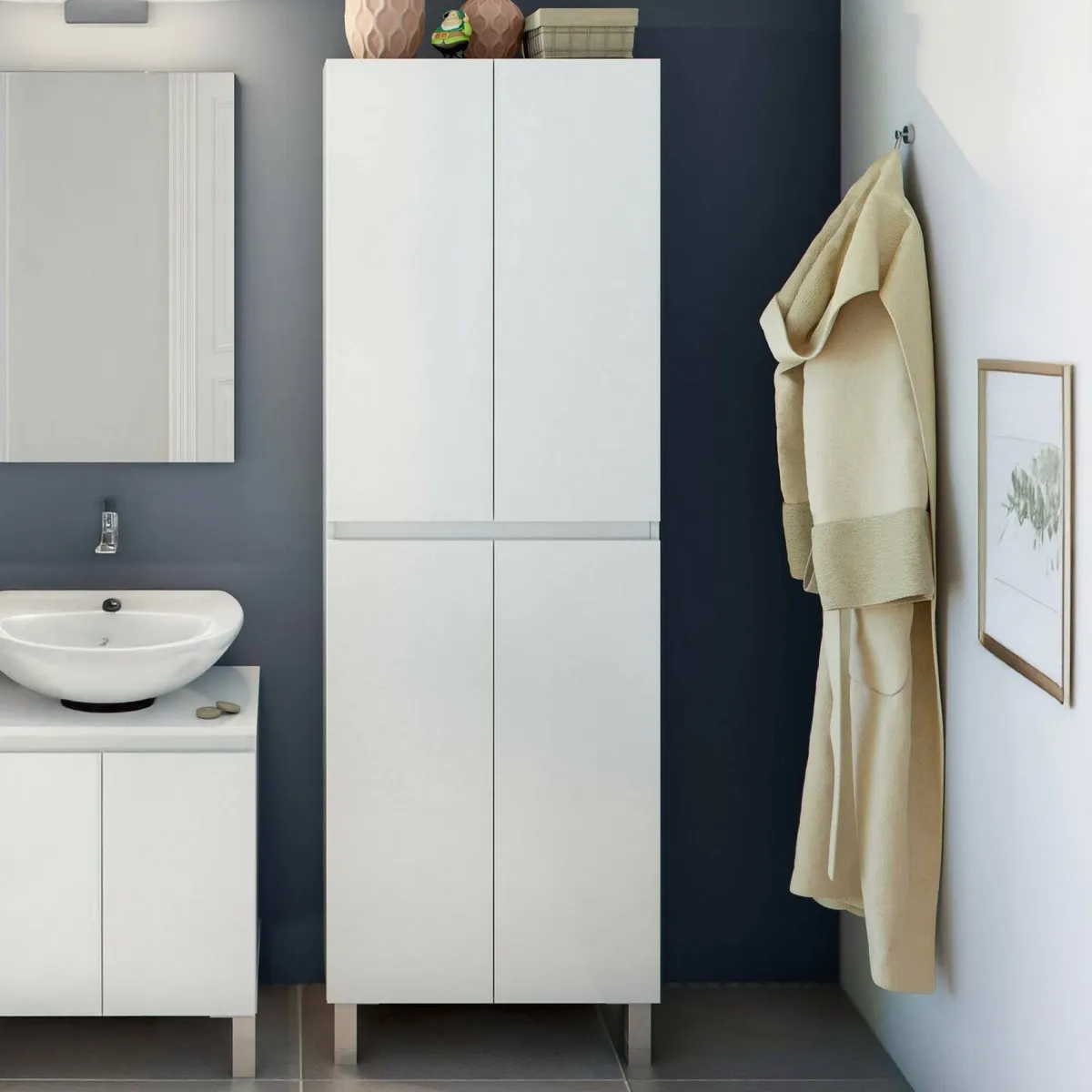Mobili Colonna > Dmora Colonna lavanderia 4 ante 60x182h cm - Fabian Bianco Lucido