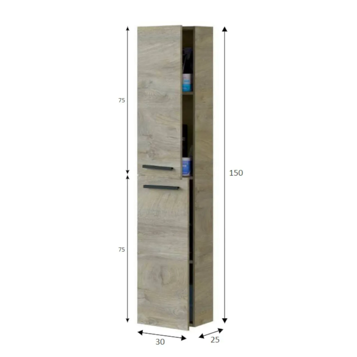 Mobili Colonna|Bagno > Dmora Colonna sospesa bagno 2 ante 30x150h cm rovere - Notte Marrone Quercia