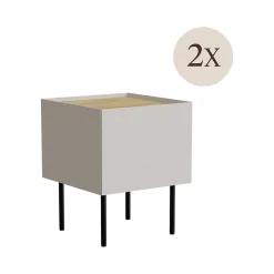Comodini > Dmora Comodino 1 anta beige e rovere 40x41x60h cm - Set di 2 comodini Preci Marrone Rovere, Beige Cashmere
