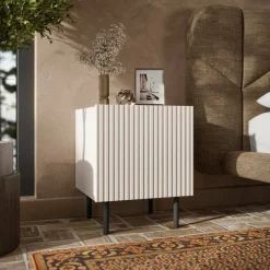 Comodino 1 anta beige 44x40x51h cm - Set di 2 comodini Livraga