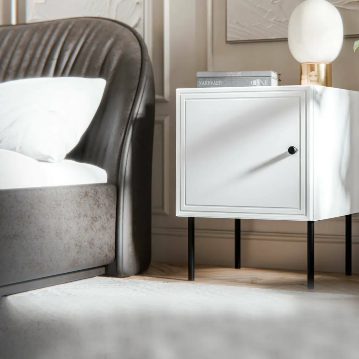 Comodino 1 anta bianco 45x39x59h cm - Set di 2 comodini Crecchio