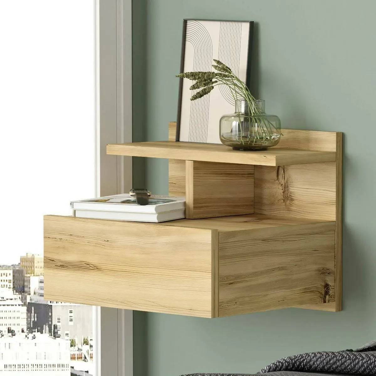 Comodini|Camera Da Letto > Dmora Comodino a parete quercia 40x35x32h cm - Aviatico Marrone Quercia