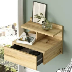 Comodini|Camera Da Letto > Dmora Comodino a parete quercia 40x35x32h cm - Aviatico Marrone Quercia