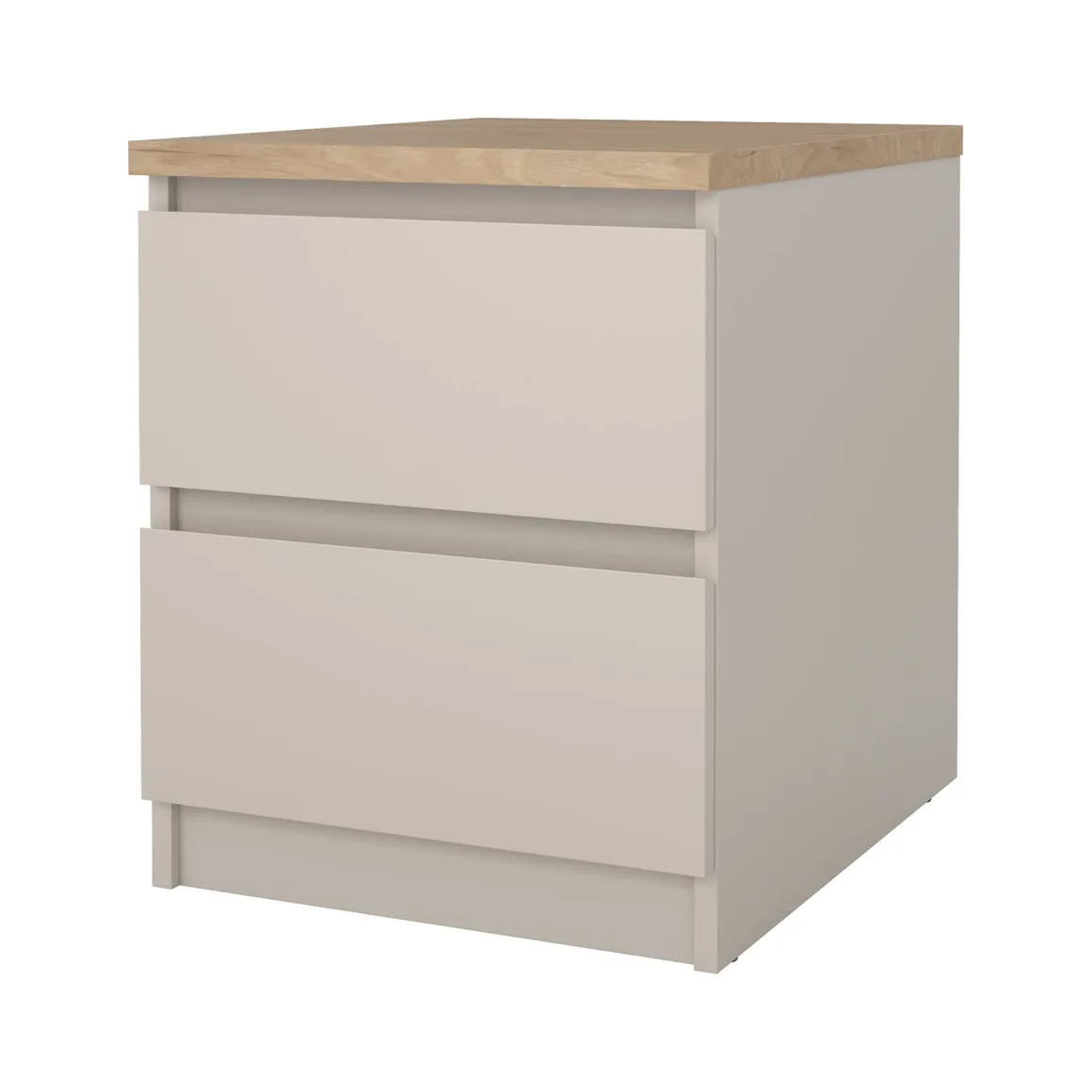 Comodino Beige 2 Cassetti un Ripiano 40x40x50h cm, Apertura Scorrevole - Azar