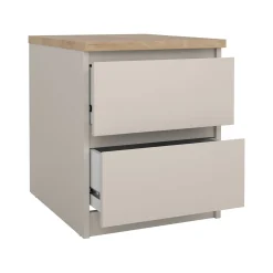 Comodino Beige 2 Cassetti un Ripiano 40x40x50h cm, Apertura Scorrevole - Azar