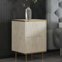 Comodini > Dmora Comodino Beige Marmo oro un Ripiano Apertura Battente 40x35x60h cm, Un'anta - Vestone Oro, Beige Marmo