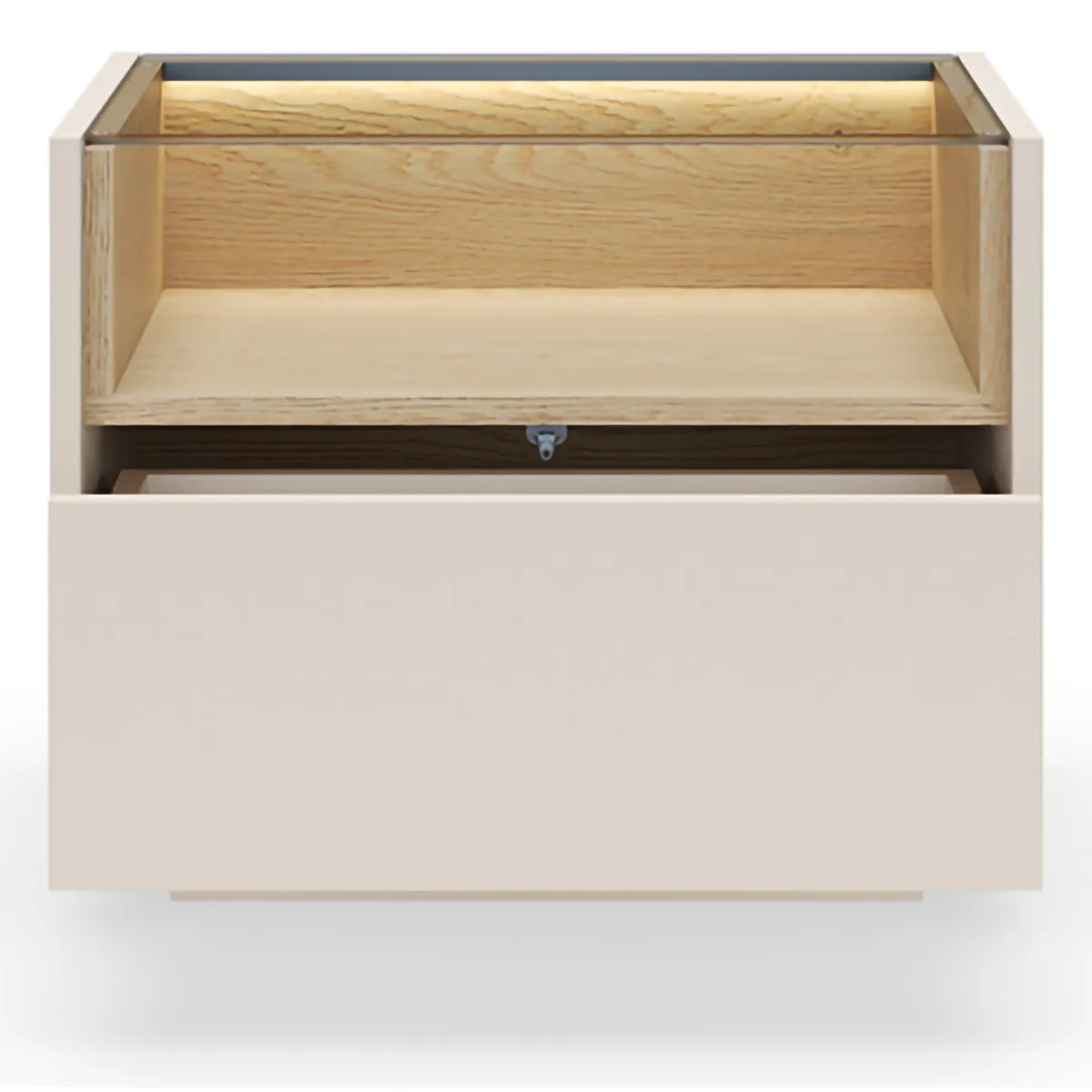 Comodini > Dmora Comodino Beige Marrone Rovere un Cassetto 2 Ripiani 53x40x43h cm, Apertura Push-pull - Veirra Marrone Rovere, Beige
