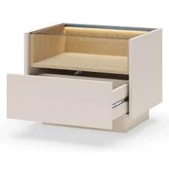 Comodini > Dmora Comodino Beige Marrone Rovere un Cassetto 2 Ripiani 53x40x43h cm, Apertura Push-pull - Veirra Marrone Rovere, Beige