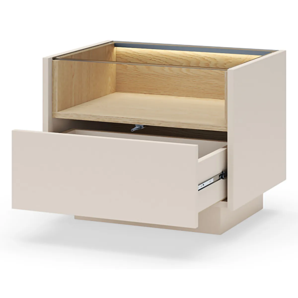 Comodini > Dmora Comodino Beige Marrone Rovere un Cassetto 2 Ripiani 53x40x43h cm, Apertura Push-pull - Veirra Marrone Rovere, Beige