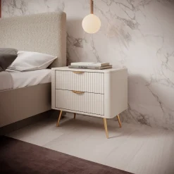 Comodini > Dmora Comodino Beige oro 2 Cassetti un Ripiano 63x38x55h cm, Apertura Scorrevole - Baari Oro, Beige