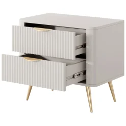 Comodini > Dmora Comodino Beige oro 2 Cassetti un Ripiano 63x38x55h cm, Apertura Scorrevole - Baari Oro, Beige