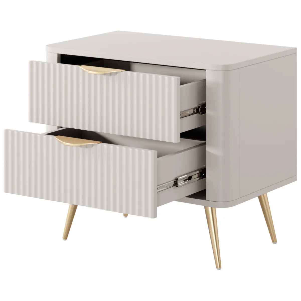 Comodini > Dmora Comodino Beige oro 2 Cassetti un Ripiano 63x38x55h cm, Apertura Scorrevole - Baari Oro, Beige