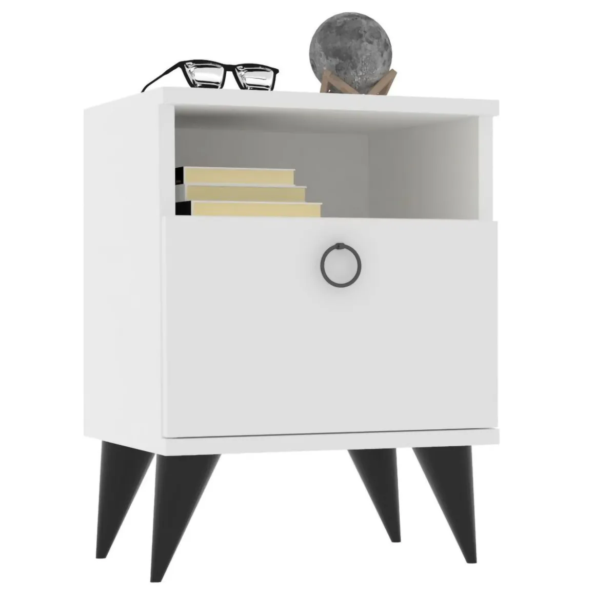 Comodino Bianco Apertura Battente Un'anta 40x40x50h cm, Chiusura Battente - Maenza