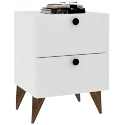 Comodino Bianco 2 Cassetti Apertura Scorrevole 40x42x55h cm, Chiusura Scorreveol - Cerveno