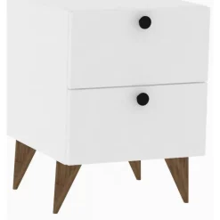 Comodino Bianco 2 Cassetti Apertura Scorrevole 40x42x55h cm, Chiusura Scorreveol - Cerveno