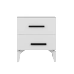 Comodini > Dmora Comodino 2 Cassetti Apertura Scorrevole 50x47x56h cm, Chiusura Scorrevole - Lernan Bianco