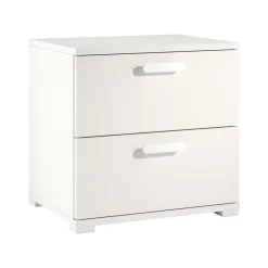 Comodino Bianco 2 Cassetti un Ripiano 50x40x45h cm, Apertura Scorrevole - Petri