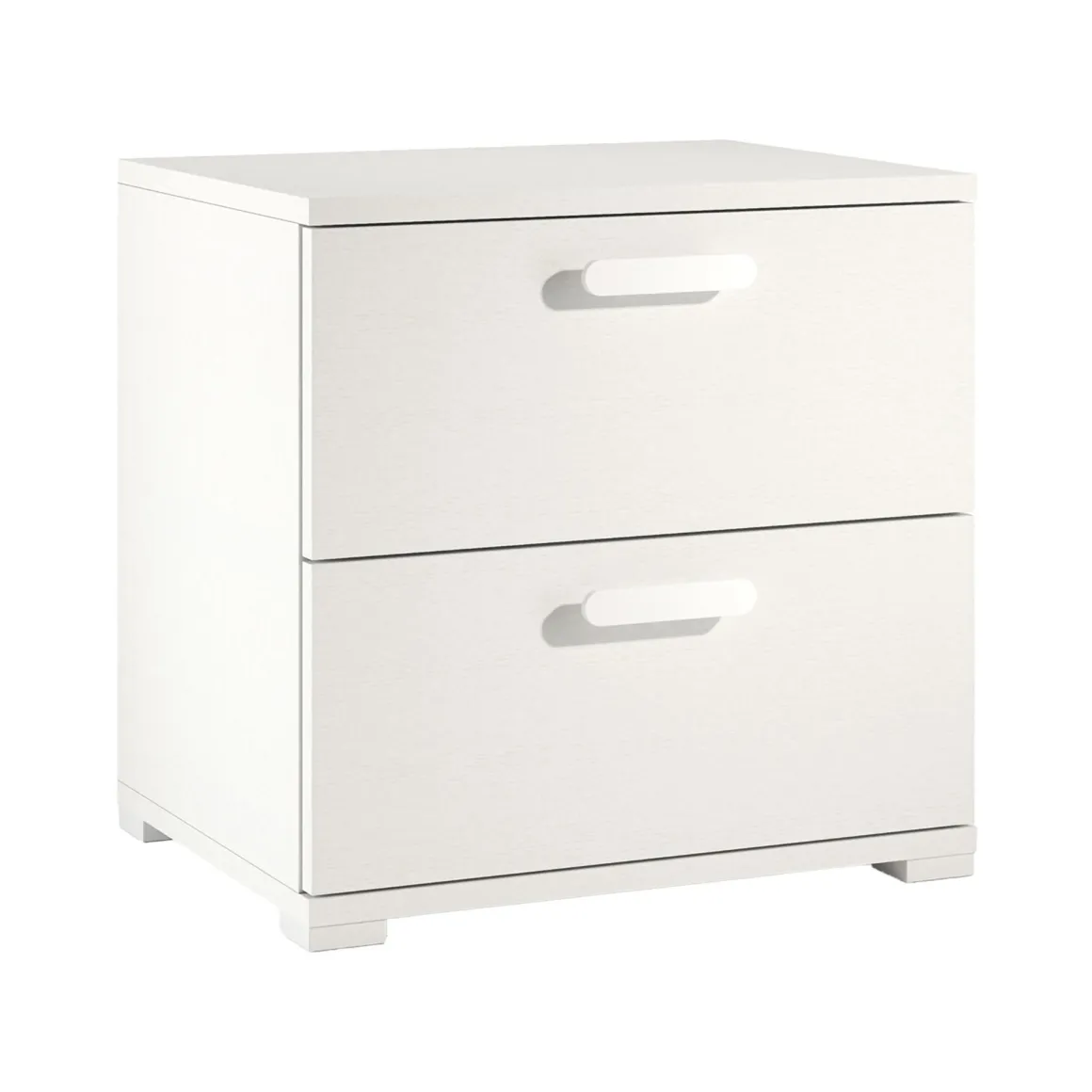 Comodino Bianco 2 Cassetti un Ripiano 50x40x45h cm, Apertura Scorrevole - Petri