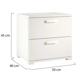 Comodino Bianco 2 Cassetti un Ripiano 50x40x45h cm, Apertura Scorrevole - Petri