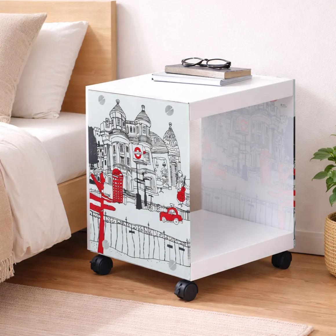 Comodino Bianco Colore Ripiano Bianco 38x34x46h cm, - Vacri